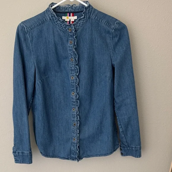 Boden Blue Denim Ruffle Shirt - Picture 3 of 9